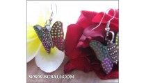 Handmade Wood Earrings Buterfly Painted Carved